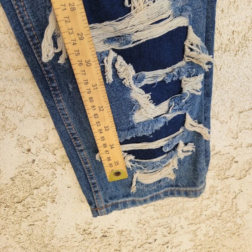 BoohooMan - Slim Flare Rigid All Over Rip Repaired Jeans Blue ~30R